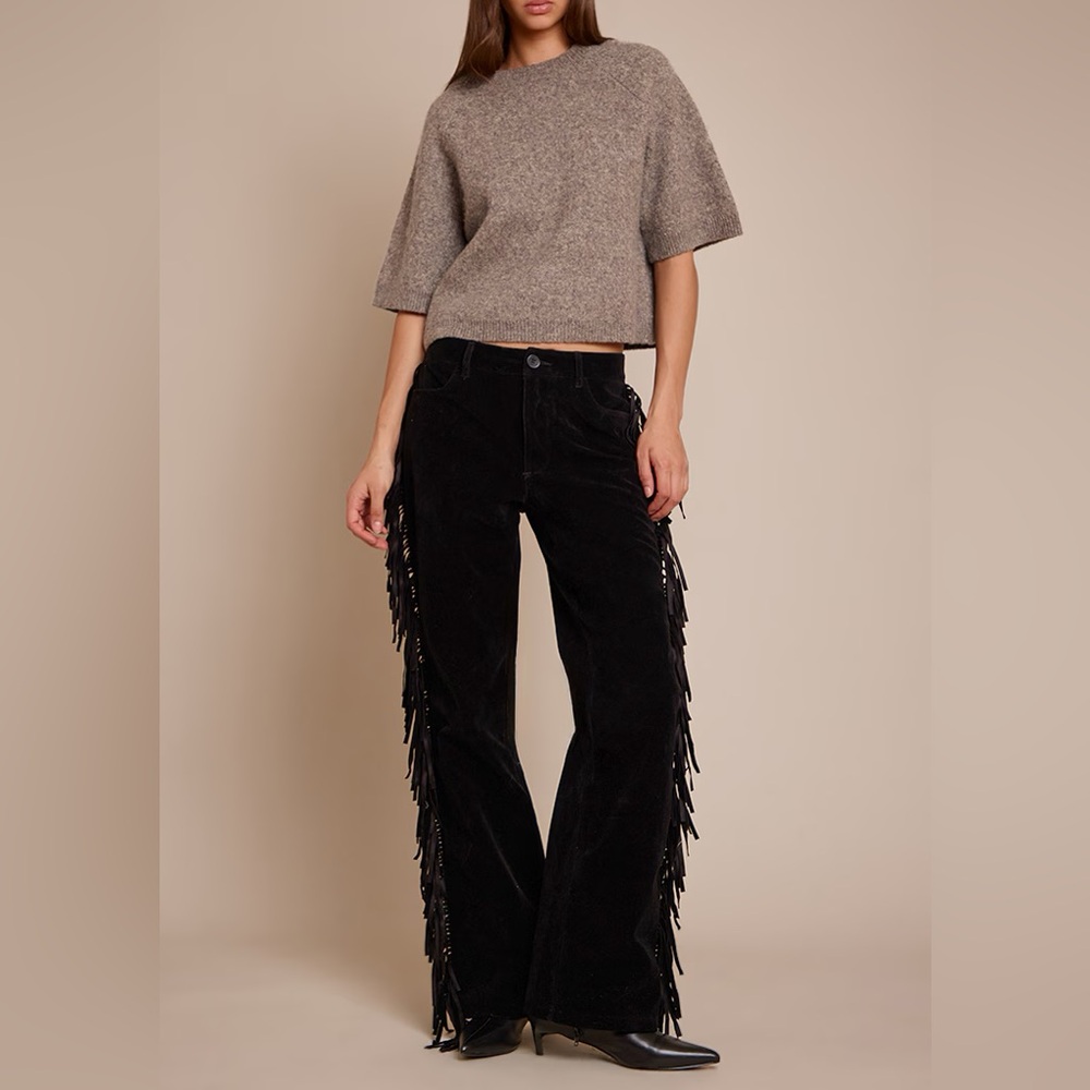 PrettyLittleThing Black Fringe Boot Cut Trousers